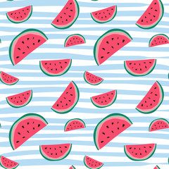 Watermelon Seamless Pattern Colorful Summer Ornament Background Style Vector Illustration