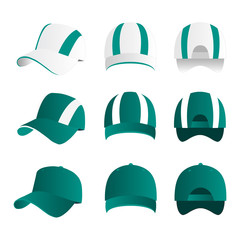 Strip baseball cap teal color with colored mesh and adjustable rubber strap isolated vector set