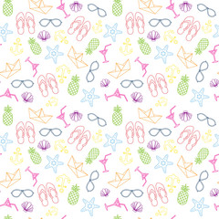 Fototapeta na wymiar Summer Seamless Pattern With Colorful Tropical Ornament Background Style Vector Illustration