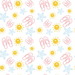 Summer Seamless Pattern With Colorful Tropical Ornament Background Style Vector Illustration
