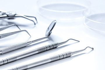 dental tools on white background close up