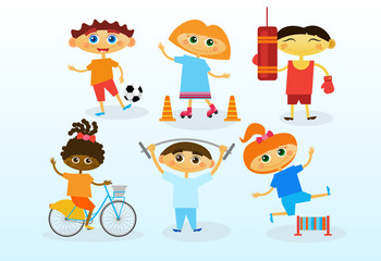 Group Of Mix Race Kids, Happy Smiling Diverse Children Set Flat Vector Illustration