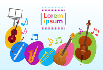 Musical Instruments Set Colorful Banner With Copy Space Flat Vector Illustration