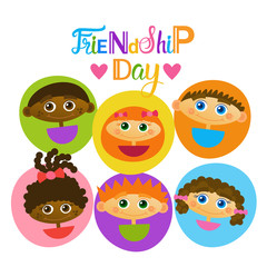 Happy Friendship Day Greeting Card Mix Race Kids Friends Multi Ethnic Holiday Banner Vector Illustration