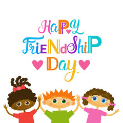 Happy Friendship Day Greeting Card Mix Race Kids Friends Multi Ethnic Holiday Banner Vector Illustration