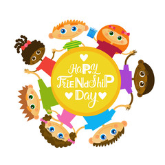 Happy Friendship Day Greeting Card Mix Race Kids Friends Multi Ethnic Holiday Banner Vector Illustration