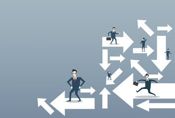 Businesspeople Running Arrows Business Direction Choosing Concept Flat Vector Illustration