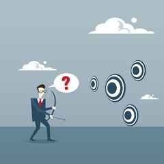 Business Man Choosing Target To Aim With Bow Businessman Making Decision Concept Flat Vector Illustration