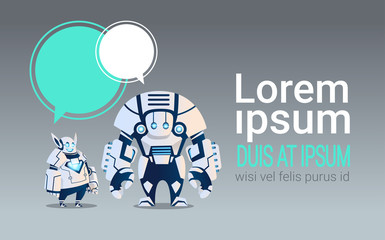 Modern Robots With Chat Bubbles Artificial Intelligence Technology Flat Vector Illustration