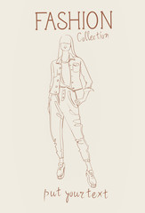 Fashion Collection Of Female Clothes Set Of Woman Models Wearing Trendy Clothing Sketch Vector Illustration