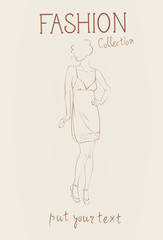 Fashion Collection Of Female Clothes Set Of Woman Models Wearing Trendy Clothing Sketch Vector Illustration