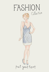 Fashion Collection Of Female Clothes Set Of Woman Models Wearing Trendy Clothing Sketch Vector Illustration