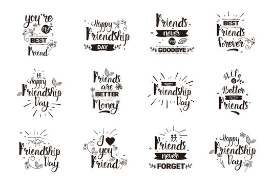 Happy Friendship Day Logo Set Greeting Cards Collection Friends Holiday Banner Vector Illustration