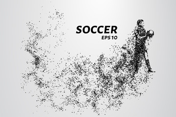 Fototapeta na wymiar Silhouette of a football player from the particles. The player consists of small circles. Vector illustration