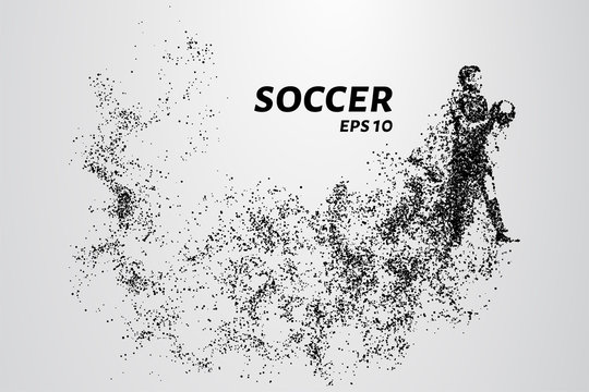 Silhouette of a football player from the particles. The player consists of small circles. Vector illustration