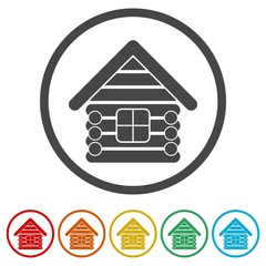 Wood log house icons set - vector illustration 
