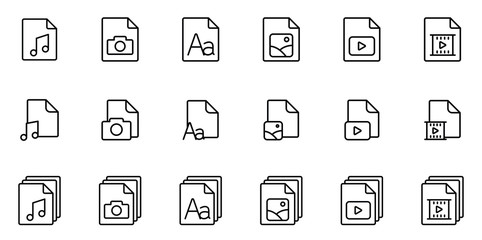 thin line different type file icons set on white background
