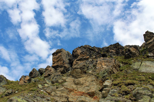 Rocks against blue sky in the mountains