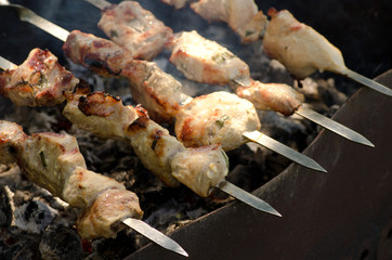 Cooking kebab on the grill