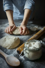 Cooking pizza dough.