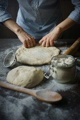 Cooking pizza dough.