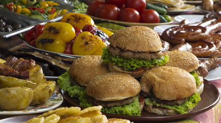 ome made hamburger with lettuce and cheese