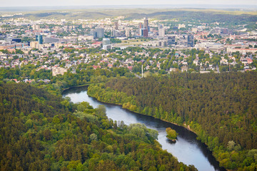 Aerial view of residential district of Vilnius taken form TV tower