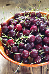 Cherries on wooden background
