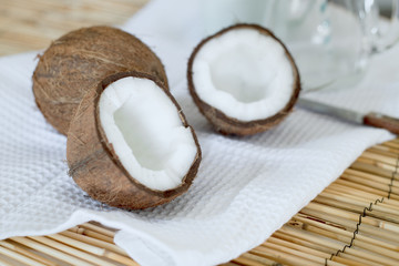 Natural handmade soap bars made with herbs and essential oils with body care tools for treatment and relax bath