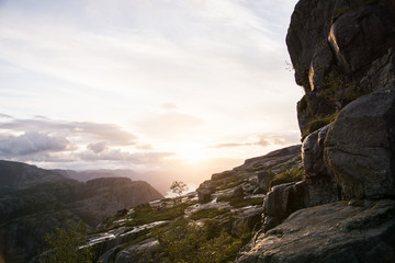 Sunrise close to Preikestolen in the moutains // Norway