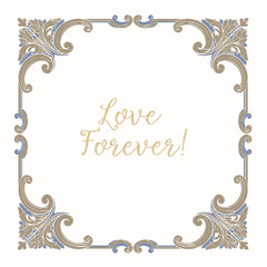 Embroidery with blue and beige vintage frame