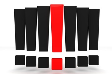 Red and black exclamation mark, solution concept. 3D render