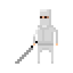 Pixel  white ninja with sword for games and applications