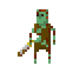 Pixel zombie with weapons for games and applications