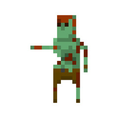 Pixel zombie with weapons for games and applications