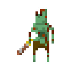 Pixel zombie with weapons for games and applications