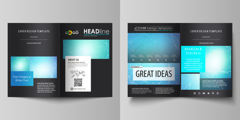 Business templates for bi fold brochure, flyer. Cover design template, vector layouts, A4 size. Chemistry pattern, connecting lines and dots, molecule structure, medical DNA research. Medicine concept