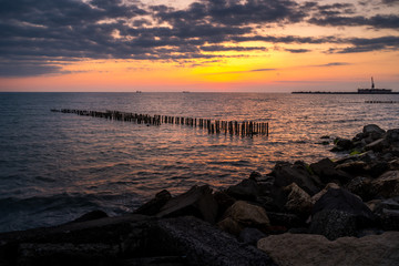 Colorful sunset in the Black Sea, Poti, Georgia