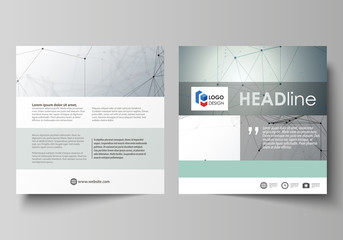 Business templates for square design brochure, magazine, flyer. Leaflet cover, vector layout. Genetic and chemical compounds. Atom, DNA and neurons. Medicine, chemistry concept. Geometric background.