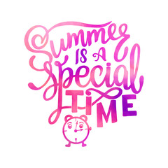 Obraz premium Vector illustration Brush lettering composition of Summer quotes on white background. Summer lettering for cards, posters, prints