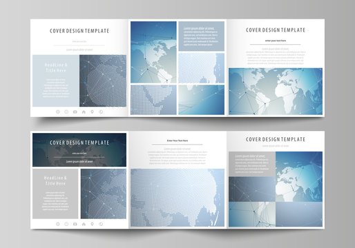 The abstract minimalistic vector illustration of the editable layout. Two creative covers design templates for square brochure. Scientific medical DNA research. Science or medical concept.
