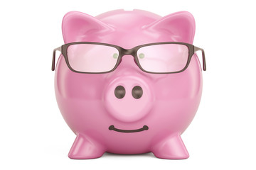 Piggy bank wearing eyeglasses, 3D rendering