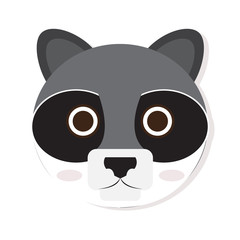 Isolated cute racoon face on a white background, Vector illustration