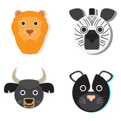Set of cute animal faces, Vector illustration