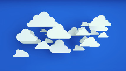 White paper clouds over blue background