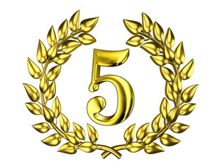 Golden figure of 5 in a gold wreath