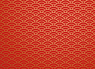 Chinese traditional oriental ornament background, red golden clouds pattern seamless