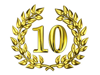 Golden figure of 10 in a gold wreath