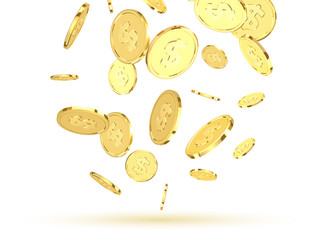 Golden coins. Realistic gold money isolated on white background.