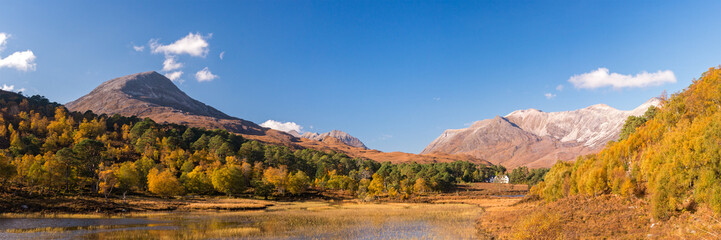 Loch Claire with the views of Beinn Eighe and Liathach from across the water. Glen Torridon, Highlands, Scotland, UK